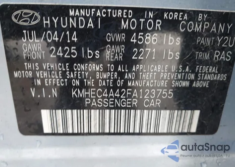 2015 Hyundai Sonata Hybrid Limited z USA, uszkodzony, nr VIN KMHEC4A42FA123755